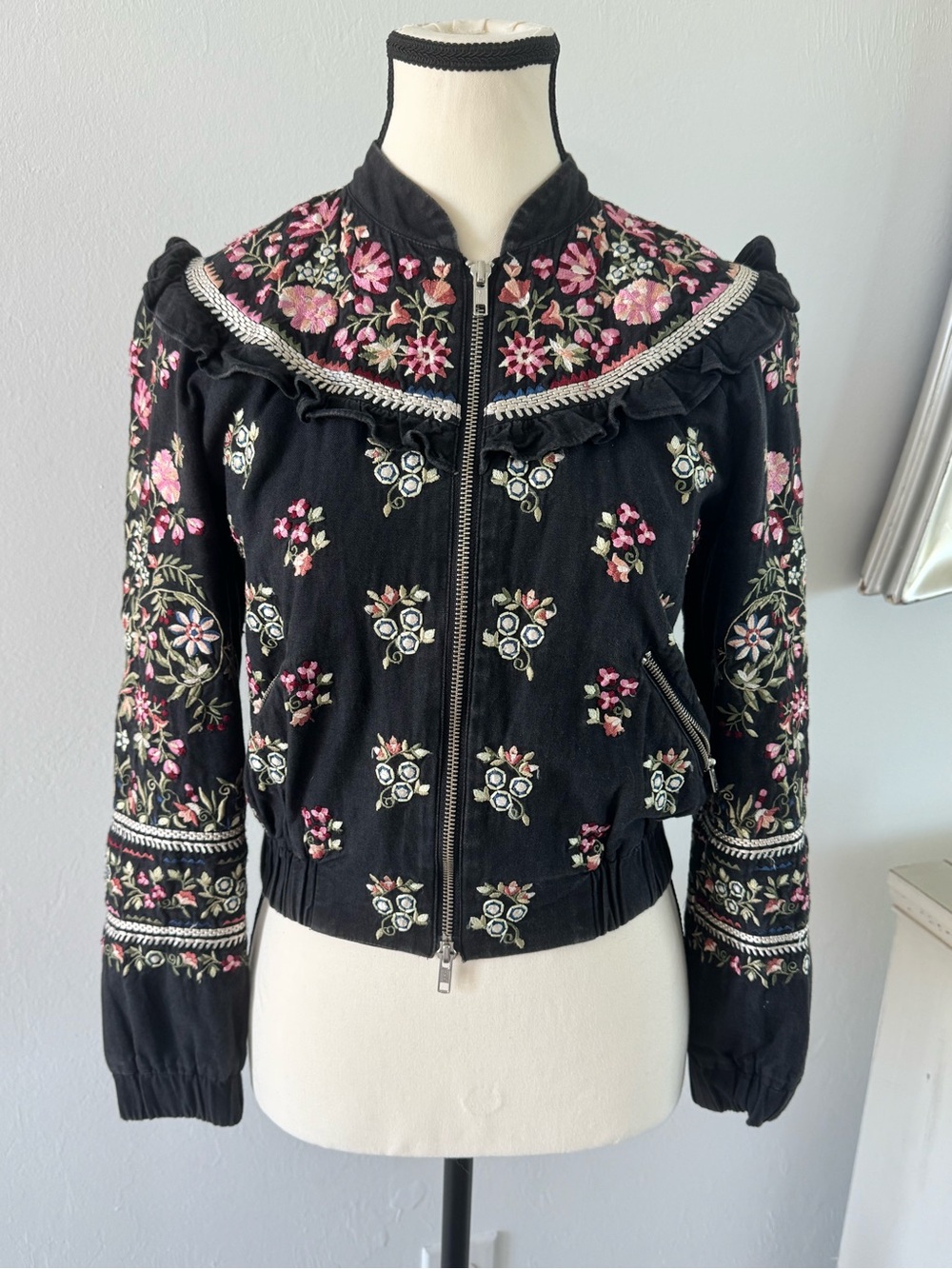 Needle & Thread Black Embroidered Floral Bomber Jacket